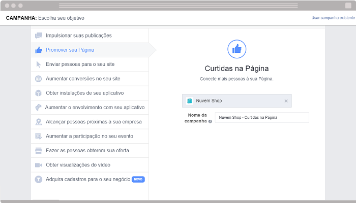 Anúncio Promover sua página Facebook